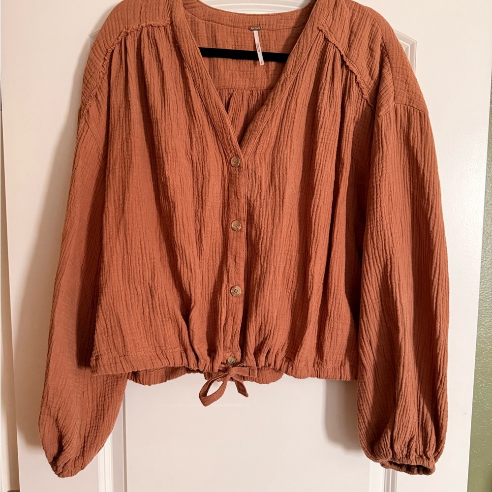 Free People Terracotta Button-Up Blouse